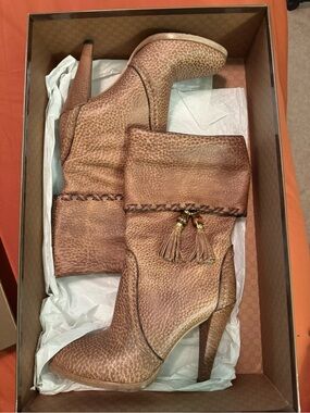 Gucci Brown Tassel Leather High-Heel Ankle Boots